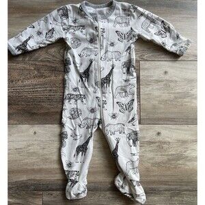ME O MY Earth Baby Animal Print Footie Pajamas White Black Organic Cotton